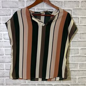SHEIN lune Multicolor Striped notch neck Blouse, size small-